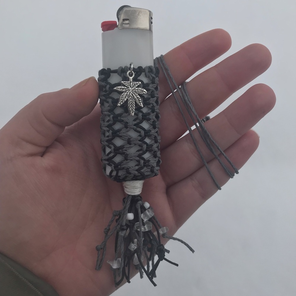 Genuine Gemstone Weed Leaf Macrame Lighter Leash